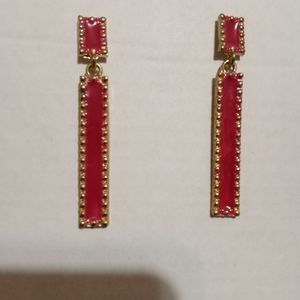 Pink and gold rectangular dangle earrings
